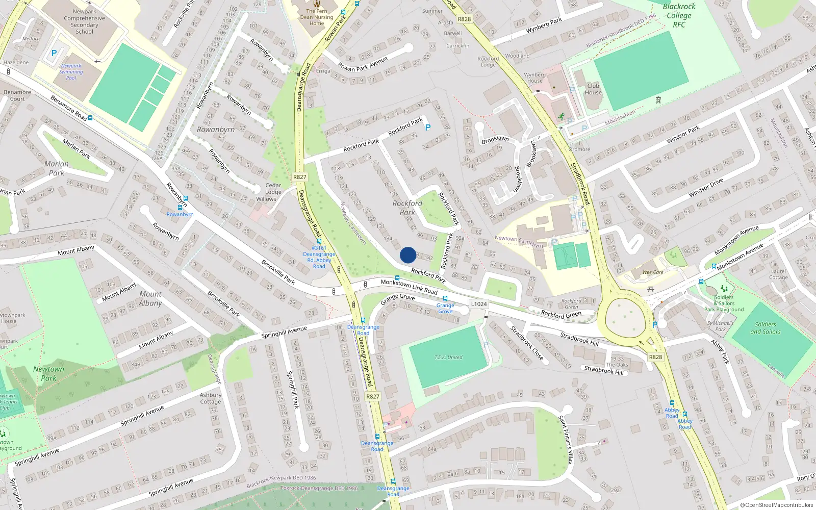 Overhead map showing the location of 138 Rockford Park, Blackrock, Dublin