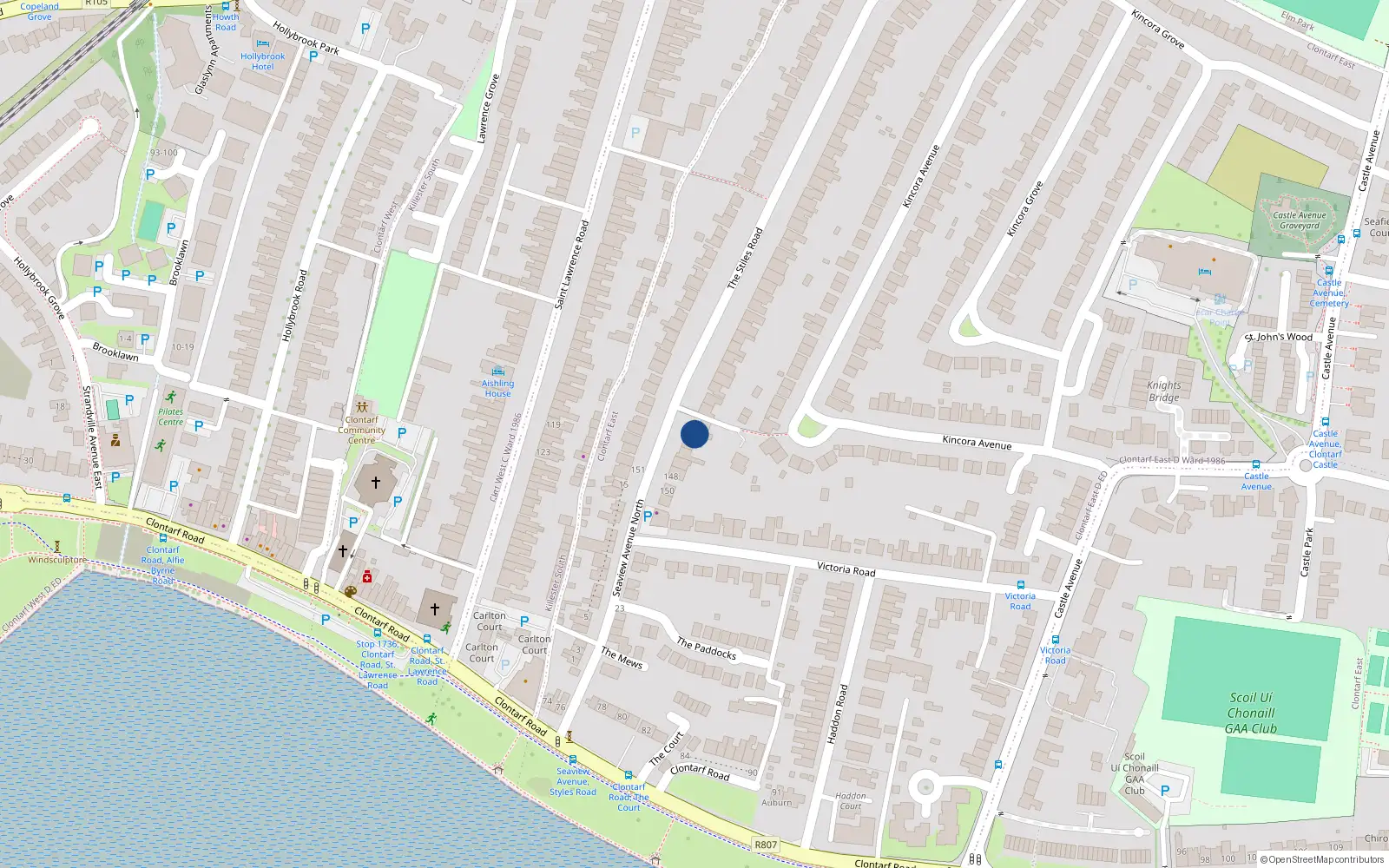 Overhead map showing the location of 138 Stiles Road, Clontarf, Dublin 3