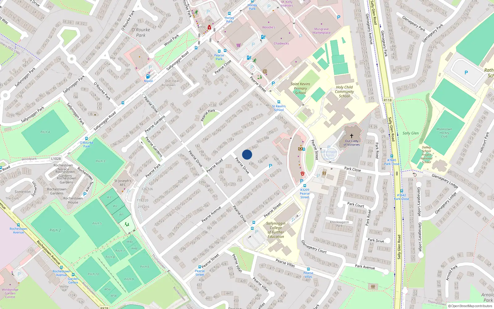 Overhead map showing the location of 139 Pearse Road, Dun Laoighaire