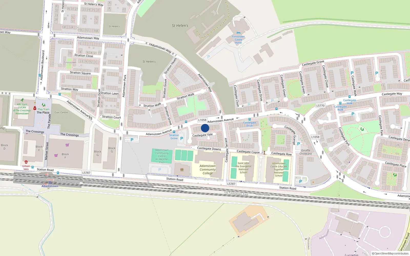 Overhead map showing the location of 139 Adamstown Avenue, Lucan, Dublin