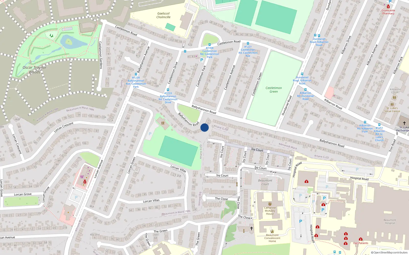 Overhead map showing the location of 139 Ballyshannon Road, Kilmore, Dublin 5