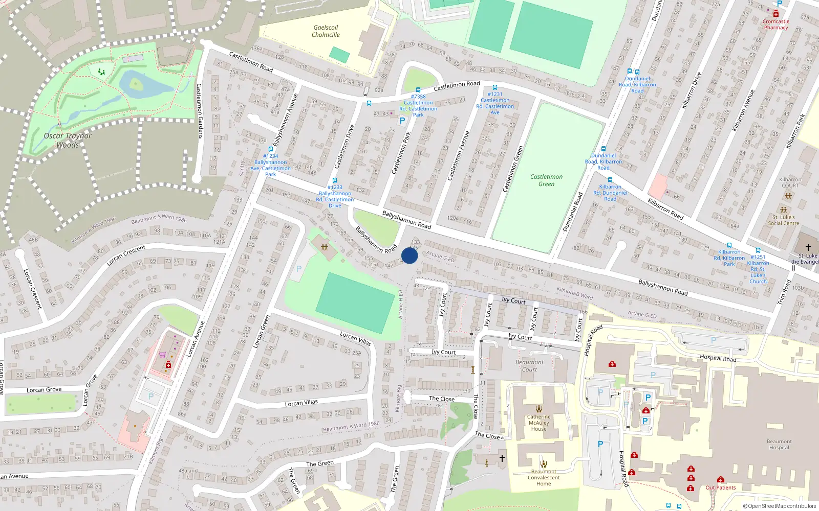 Overhead map showing the location of 139 Ballyshannon Road, Dublin 5