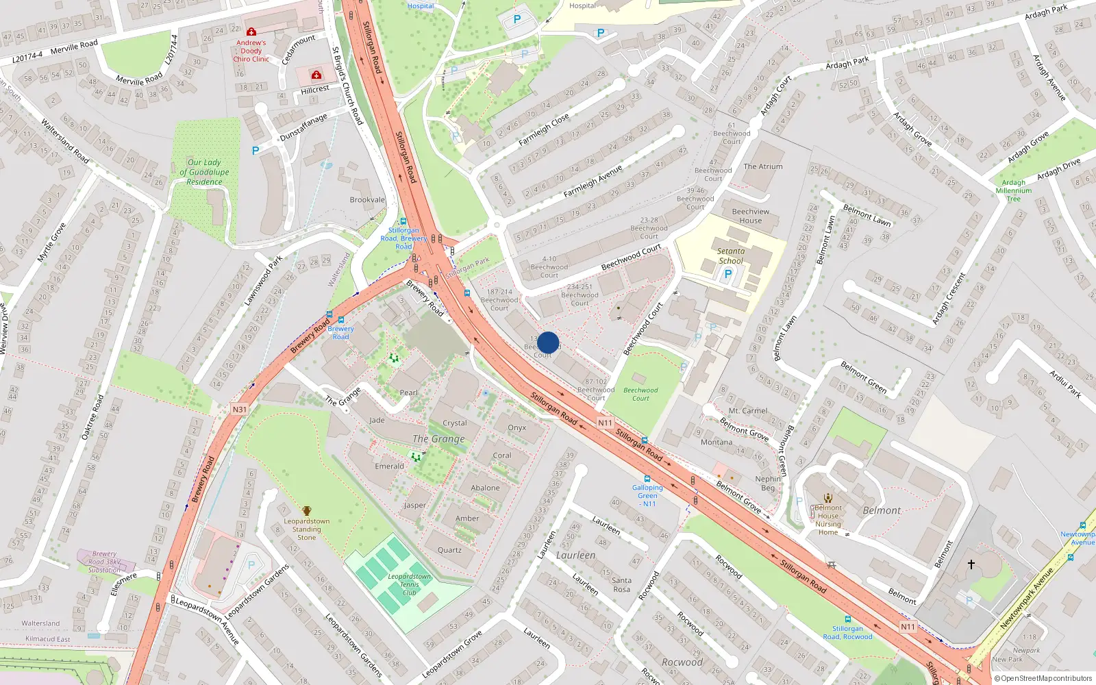 Overhead map showing the location of 139 Beechwood Court, Dublin