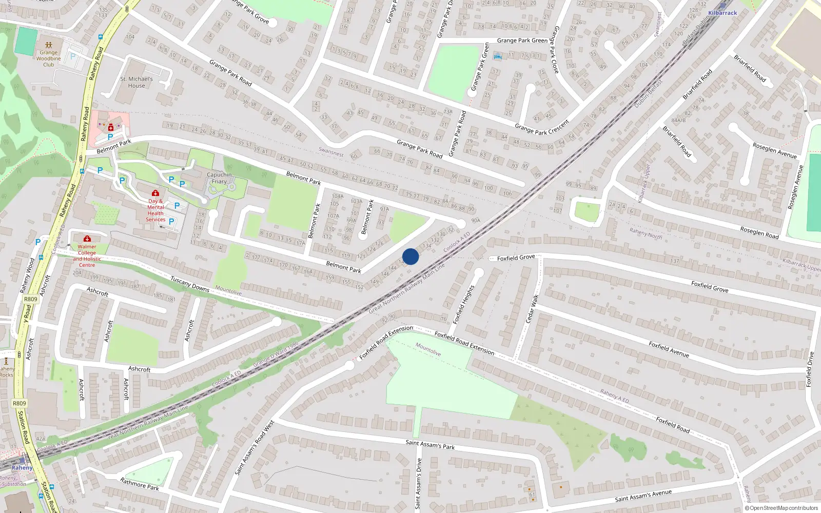 Overhead map showing the location of 139 Belmont Park, Dublin 5