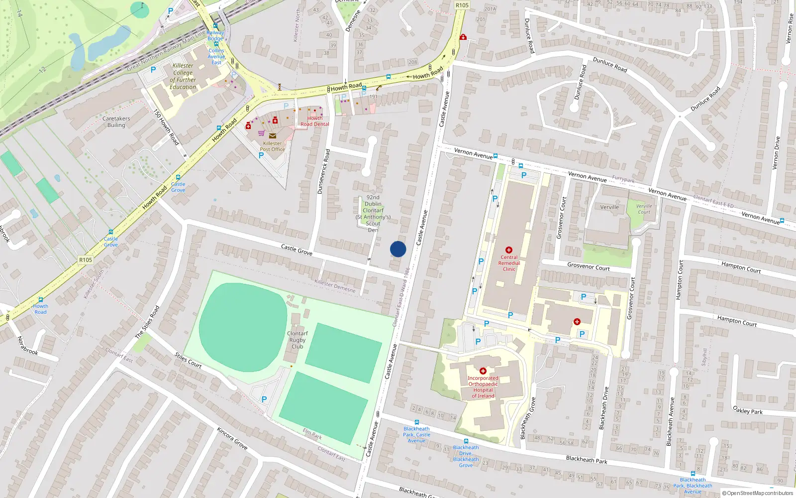 Overhead map showing the location of 139 Castle Avenue, Dublin 3