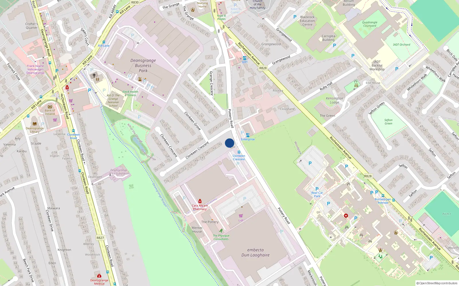 Overhead map showing the location of 139 Clonkeen Crescent, Dun Laoghaire