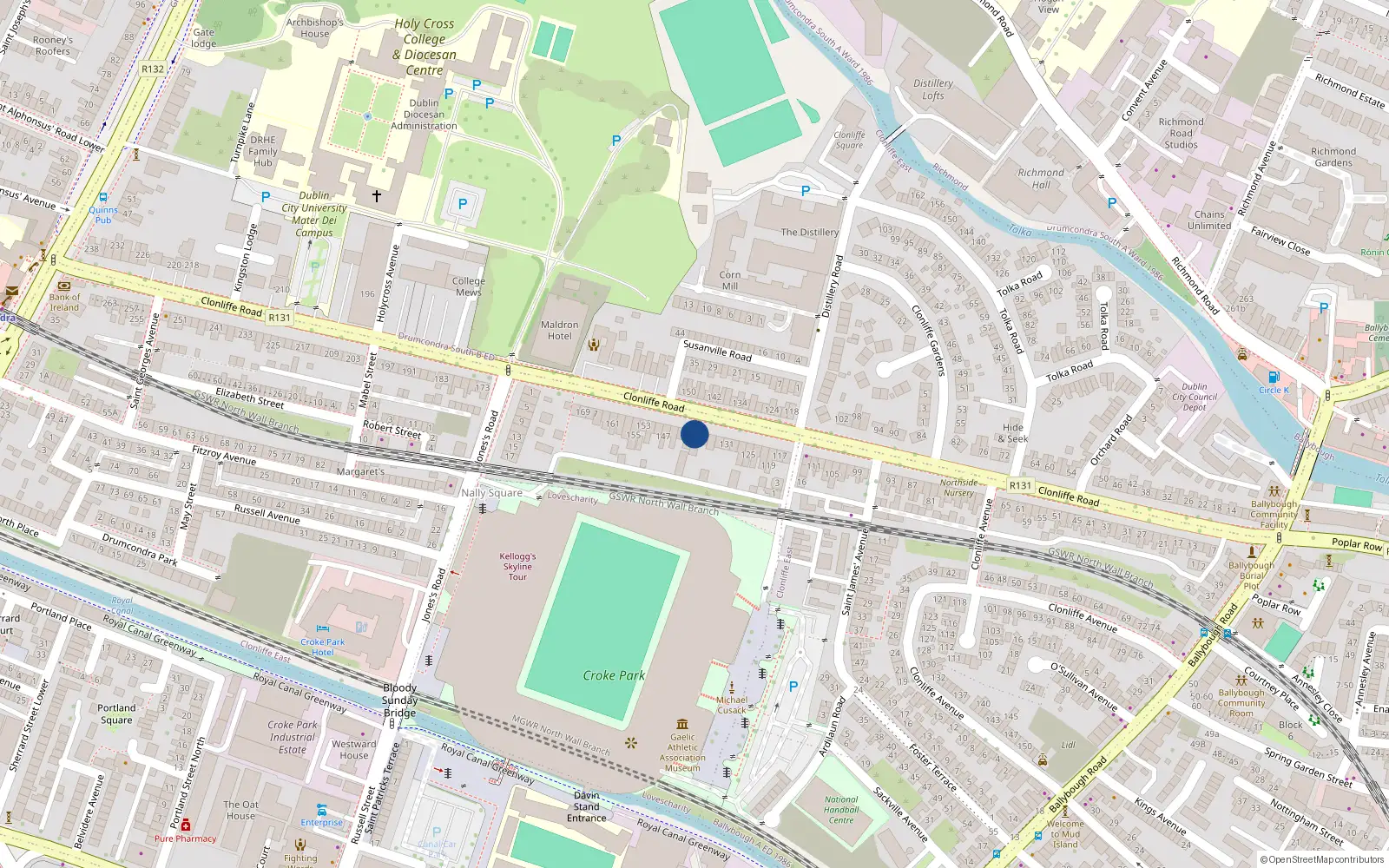 Overhead map showing the location of 139 Clonliffe Road, Dublin 9, Dublin