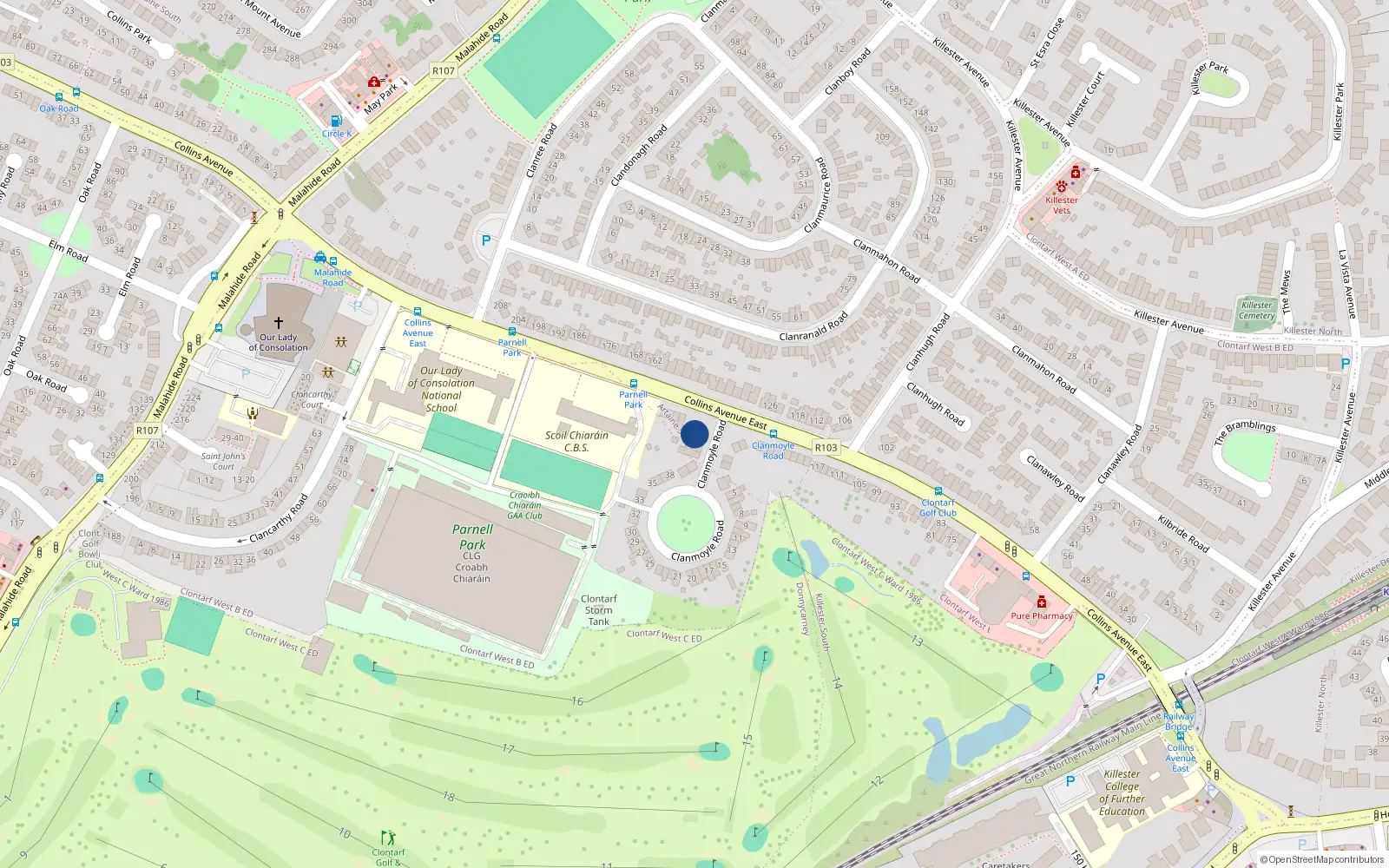 Overhead map showing the location of 139 Collins Avenue East, Dublin 5
