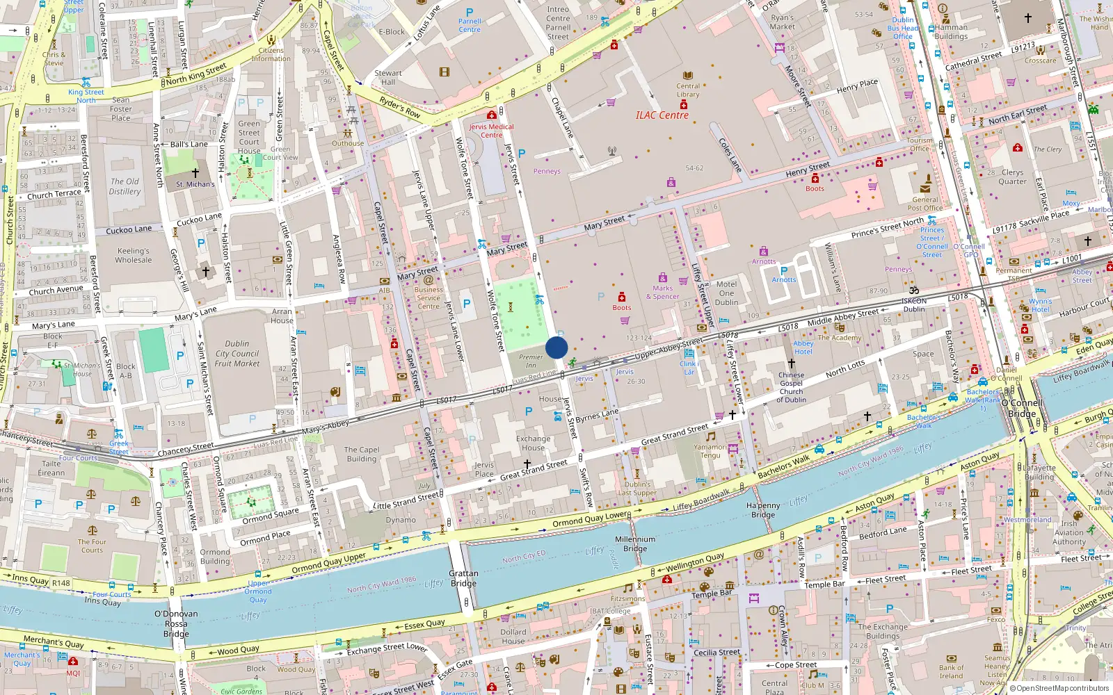Overhead map showing the location of 139 Jervis Street, Dublin 1