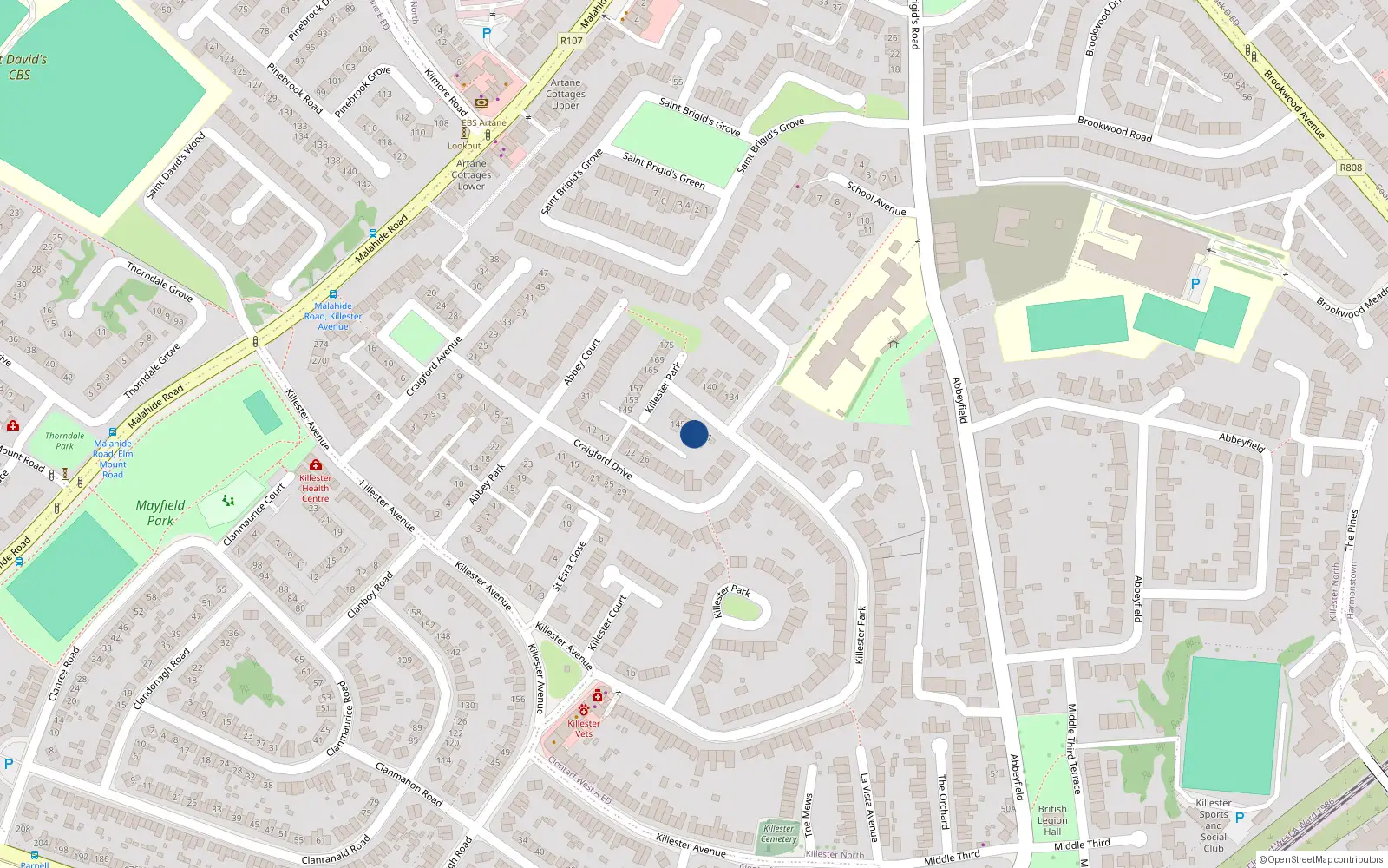 Overhead map showing the location of 139 Killester Park, Killester, Dublin 5