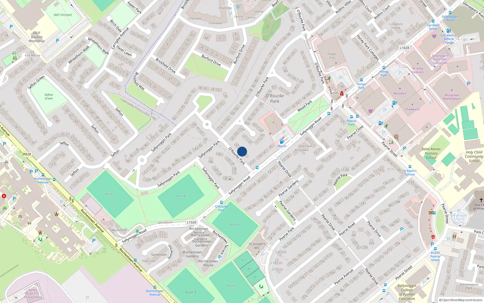 Overhead map showing the location of 139 Orourke Park, Sallynoggin, Co Dublin