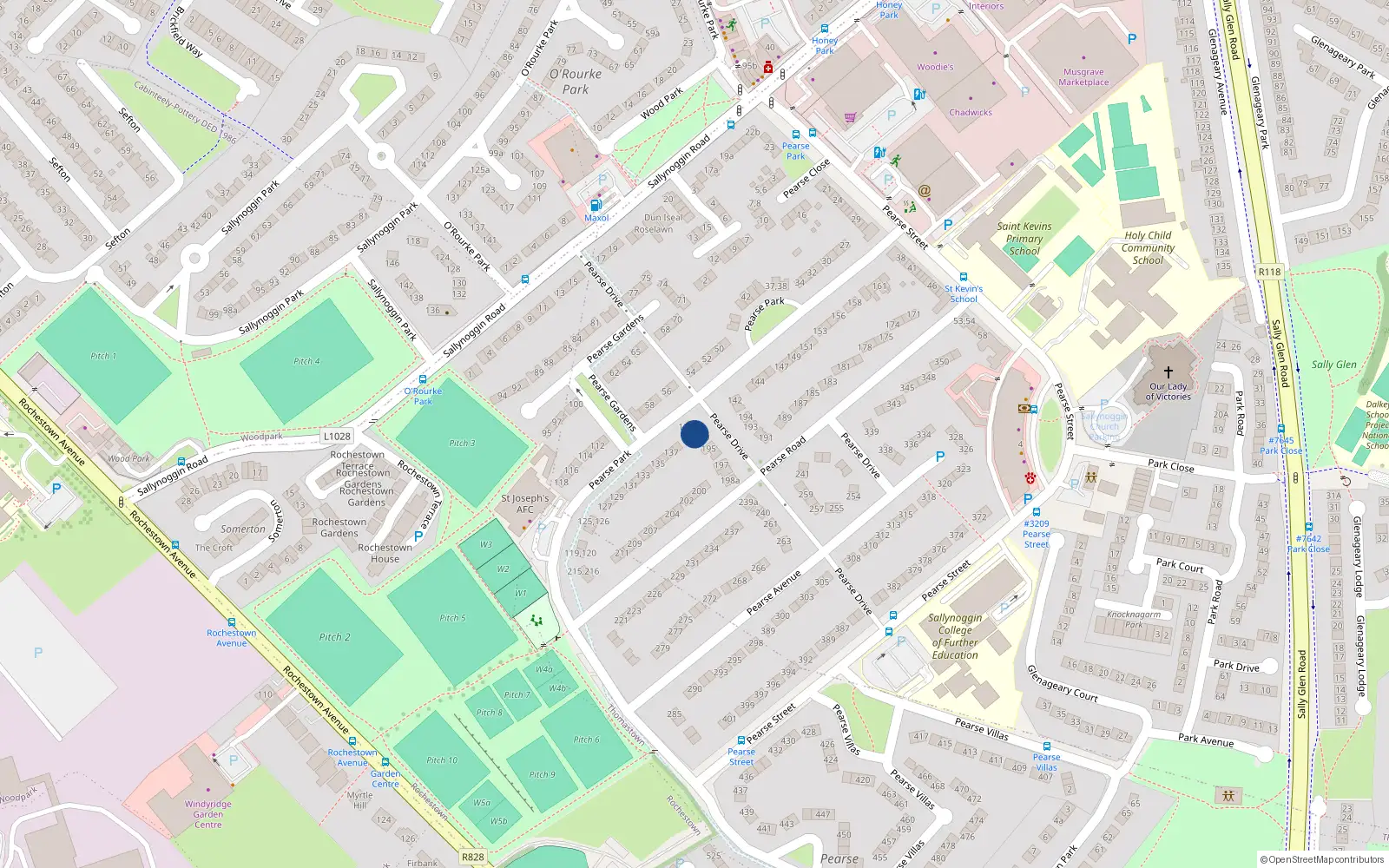 Overhead map showing the location of 139 Pearse Park, Sallynoggin
