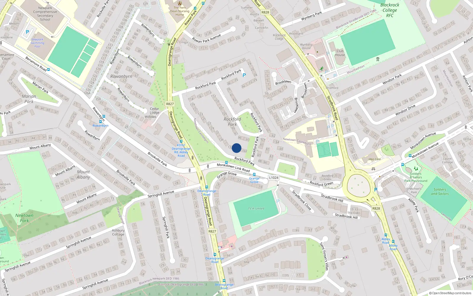 Overhead map showing the location of 139 Rockford Park, Dublin
