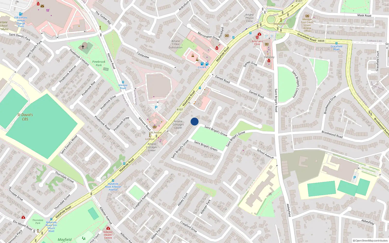 Overhead map showing the location of 139 St Brigids Grove, Killester, Dublin 5