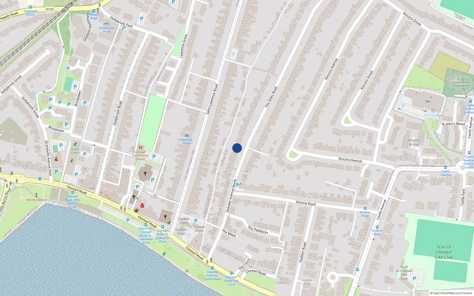 Overhead map showing the location of 139 Stiles Road, Clontarf, Dublin 3
