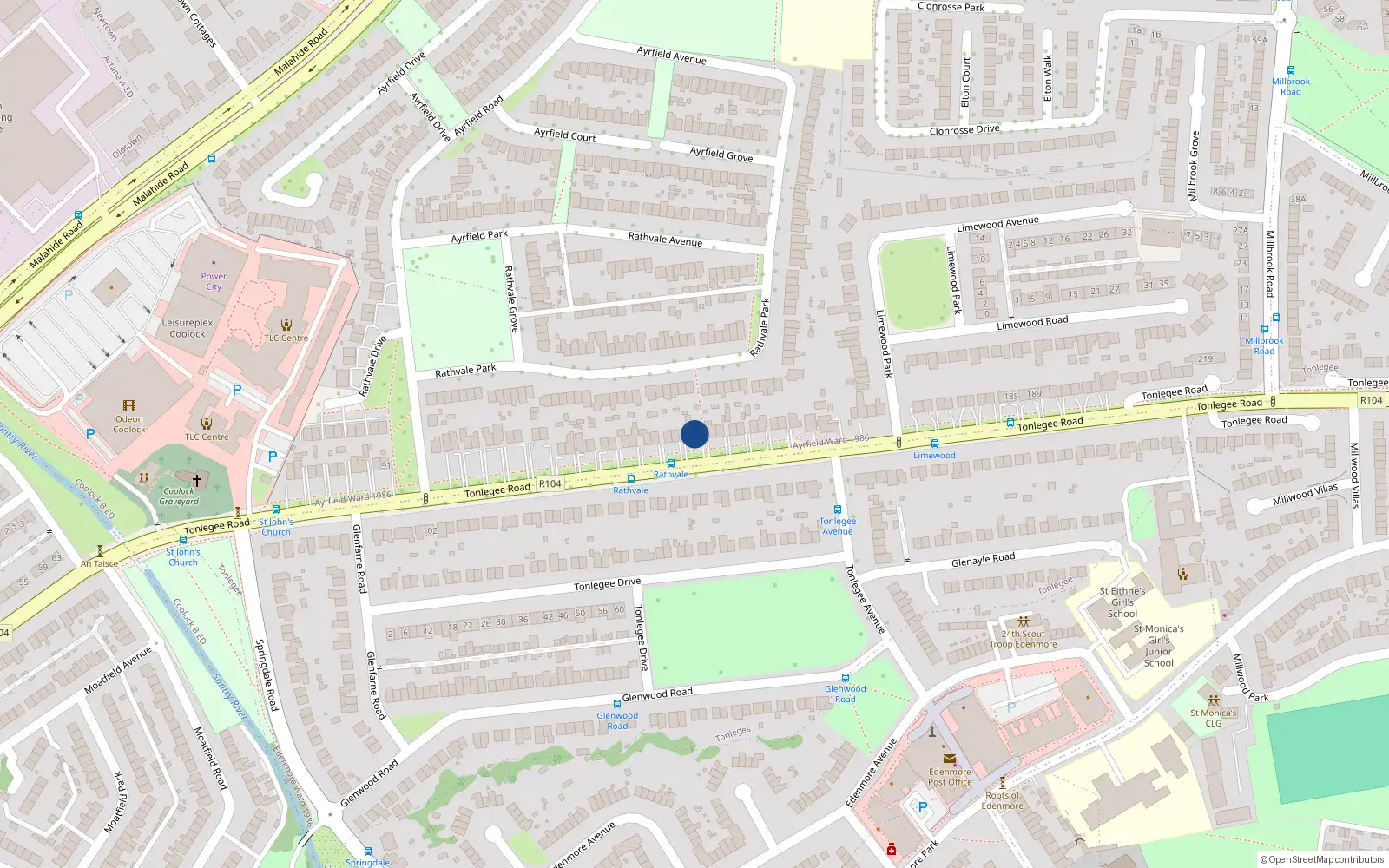 Overhead map showing the location of 139 Tonlegee Road, Coolock