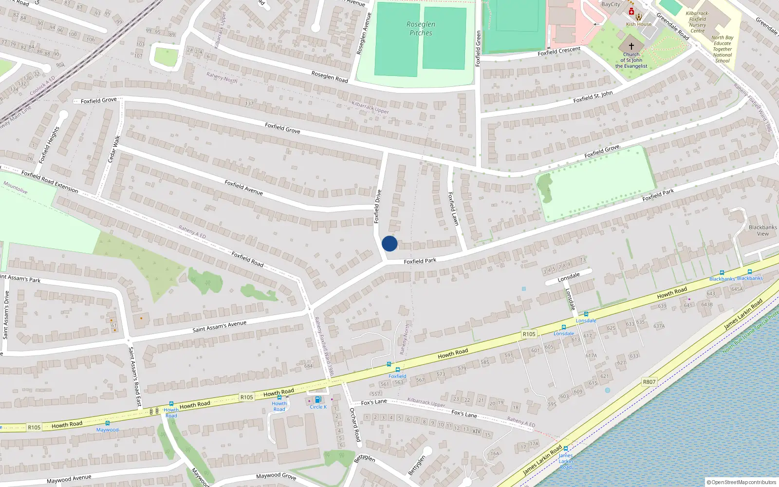 Overhead map showing the location of 13A Foxfield Park, Dublin 5
