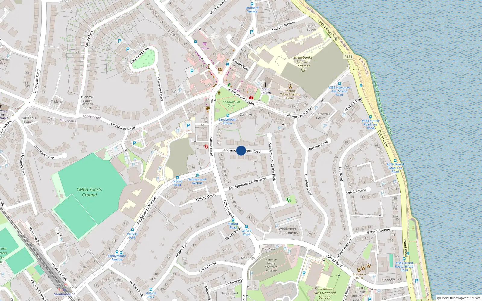 Overhead map showing the location of 13A Sandymount Castle Road, Sandymount