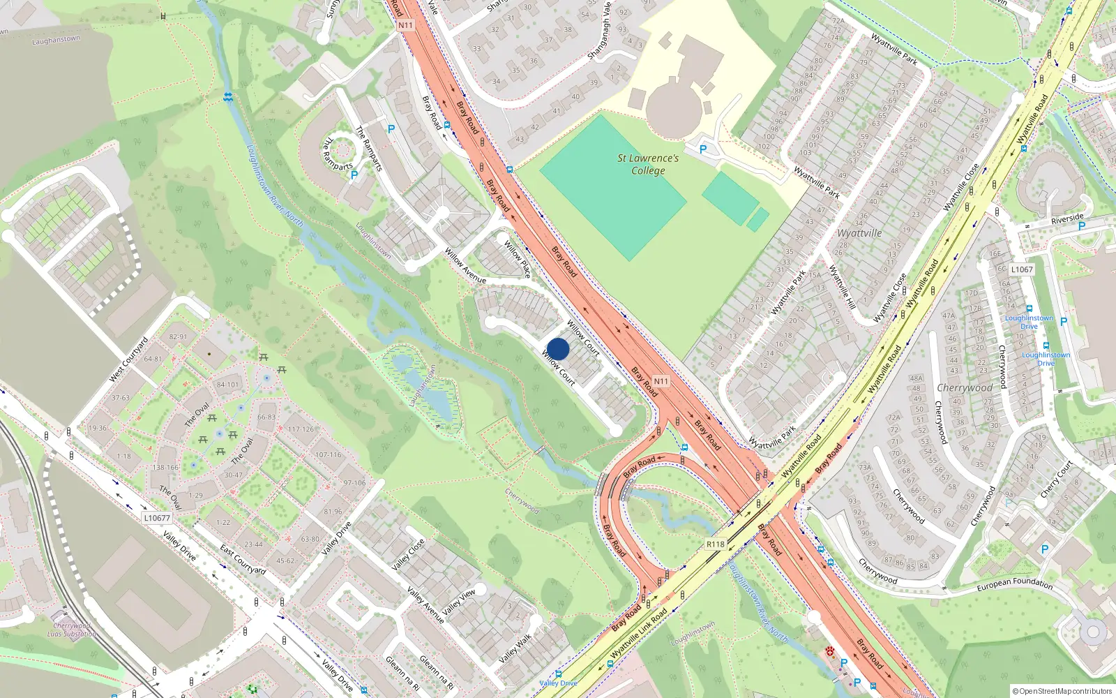Overhead map showing the location of 13a Willow Court, Cabinteely
