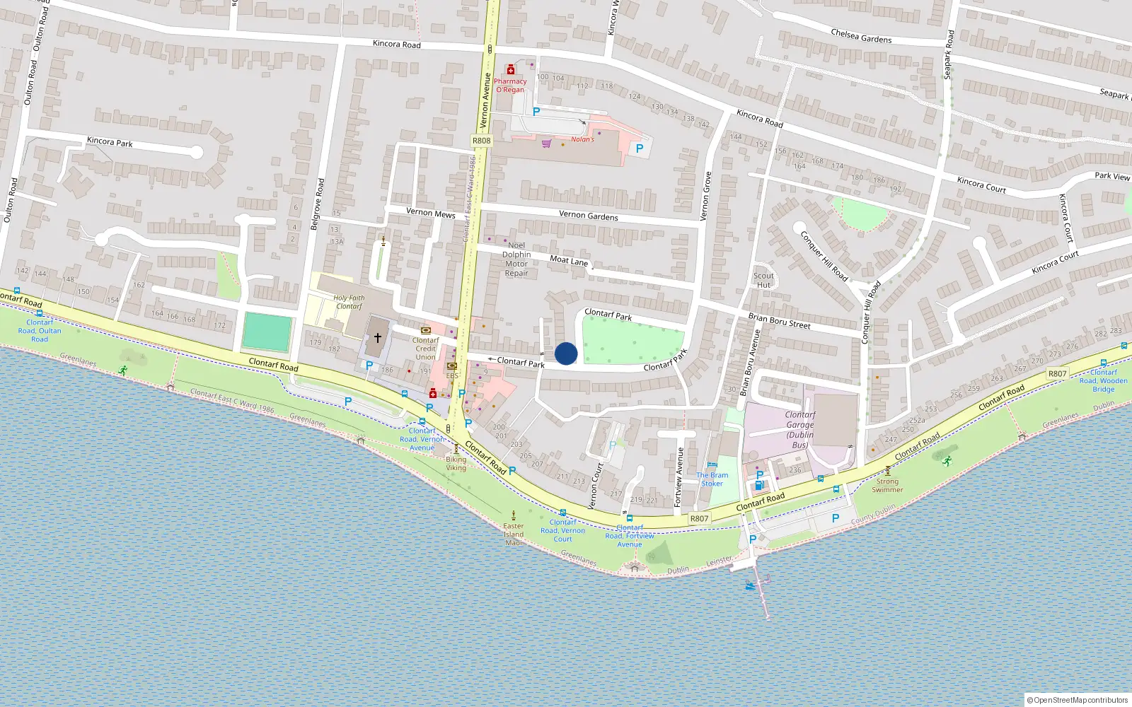 Overhead map showing the location of 13B Clontarf Park, Dublin 3