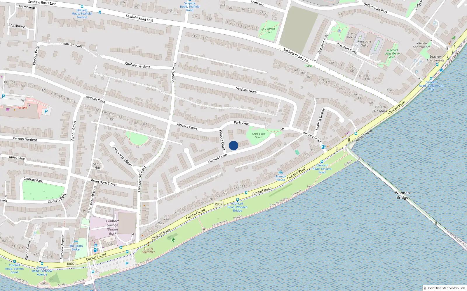 Overhead map showing the location of 13B Kincora Court, Clontarf, Dublin 3