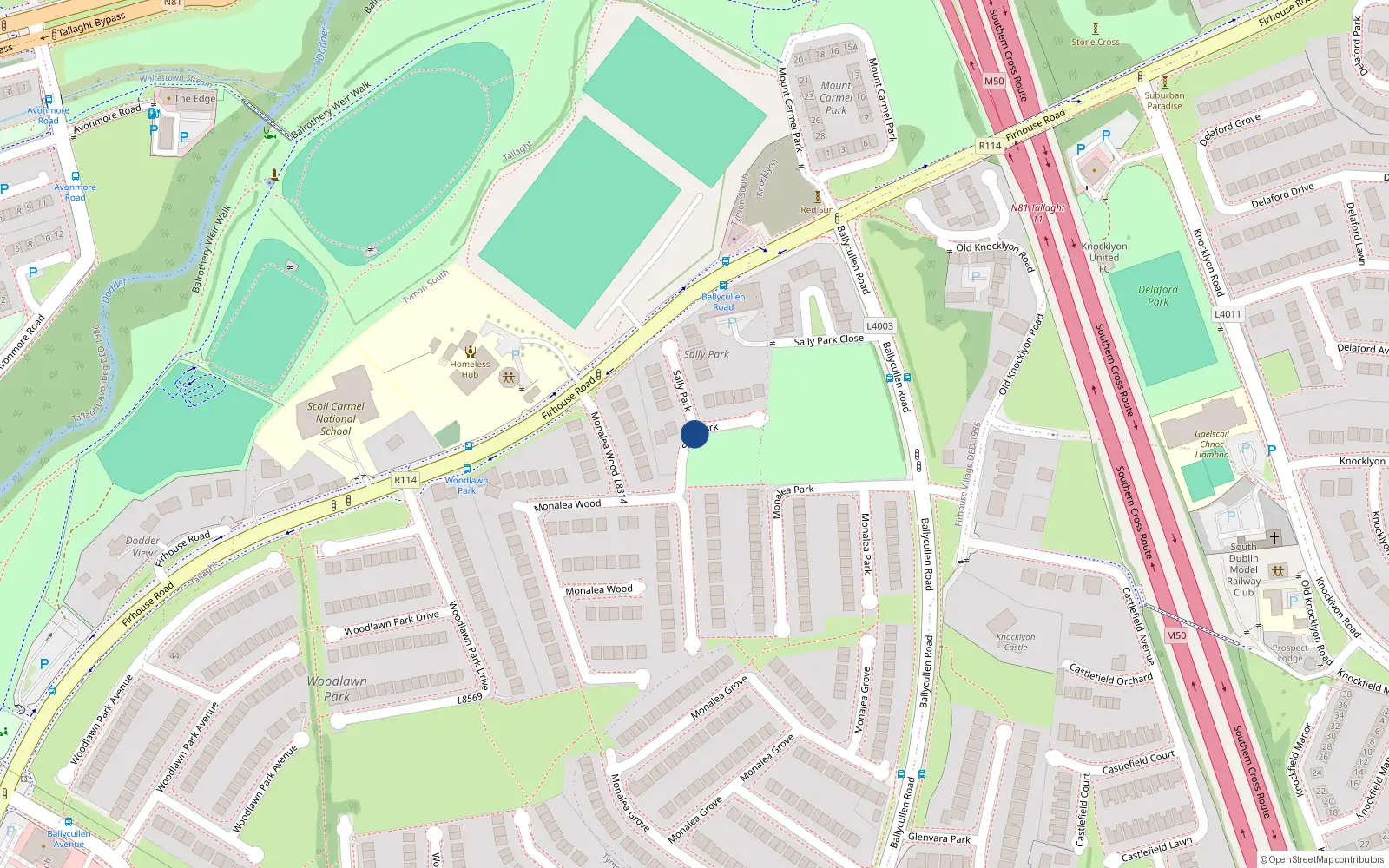 Overhead map showing the location of 13daletree Park, Firhouse