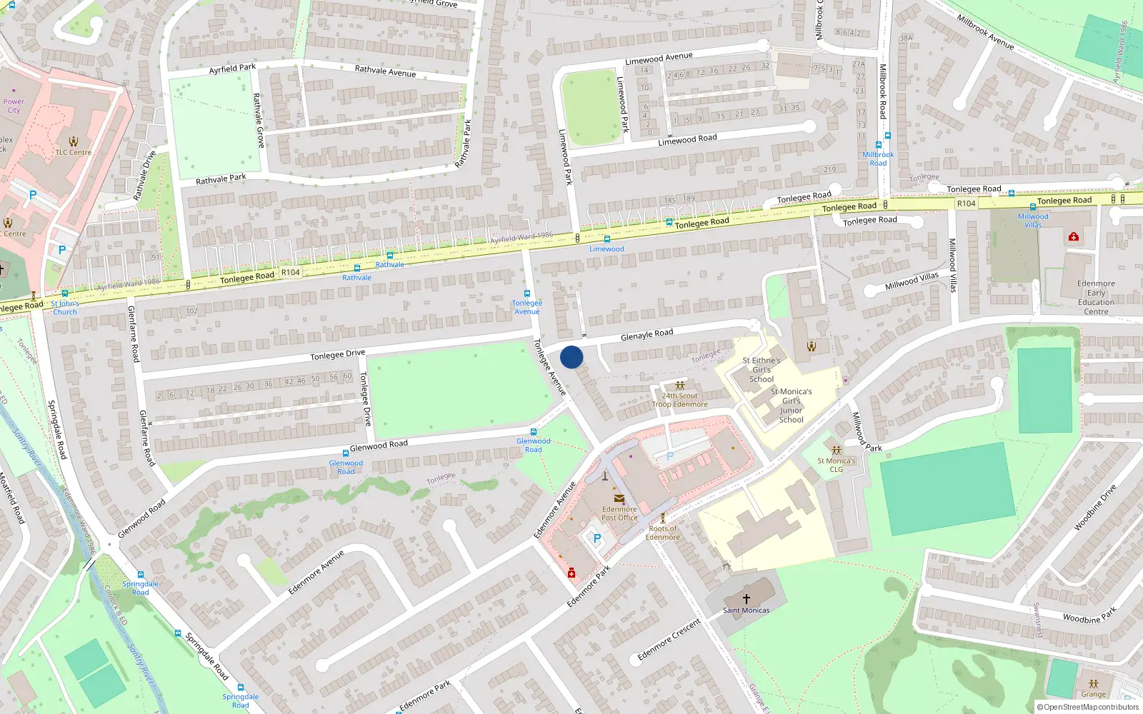 Overhead map showing the location of 14 A Tonlegee Avenue, Raheny, Dublin 5