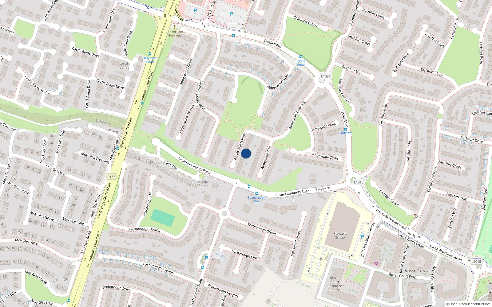 Overhead map showing the location of 14 Abbeydale Gardens, Lucan