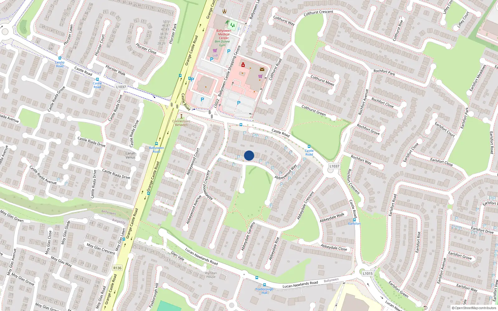 Overhead map showing the location of 14 Abbeywood Way, Lucan, Dublin