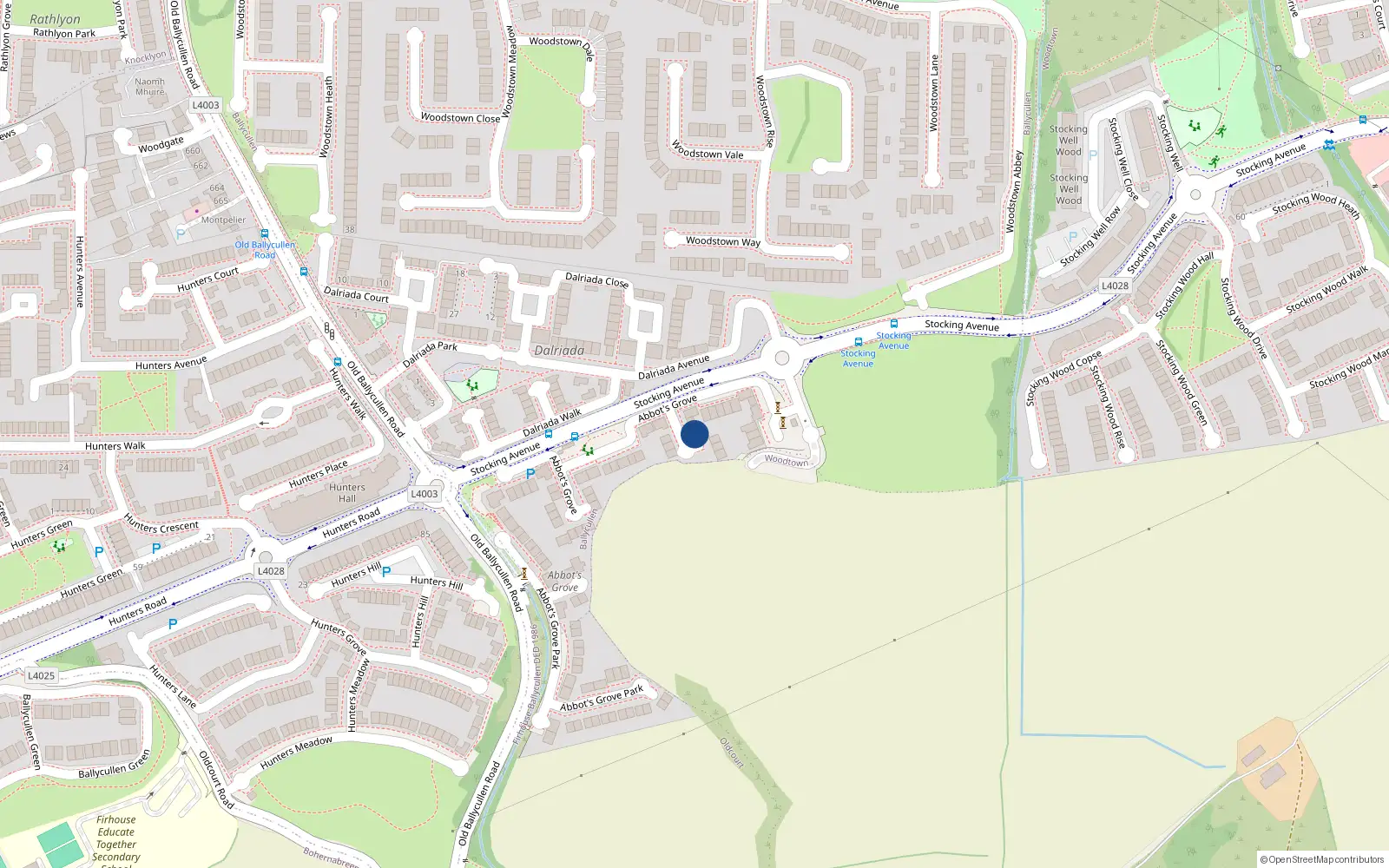 Overhead map showing the location of 14 Abbots Grove Avenue, Dublin 16