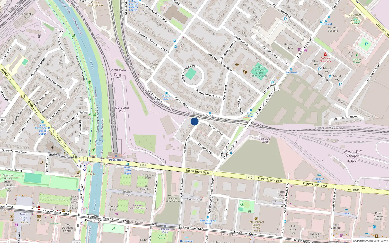 Overhead map showing the location of 14 Abercorn Road, Dublin