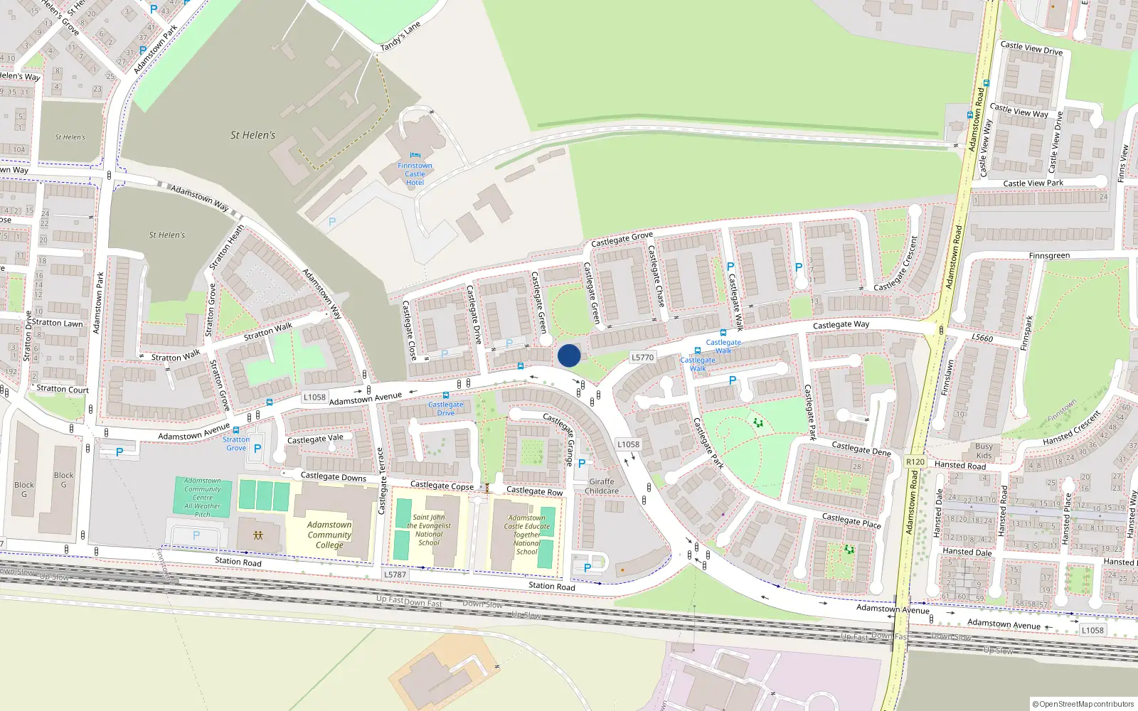 Overhead map showing the location of 14 Adamstown Avenue, Adamstown, Dublin