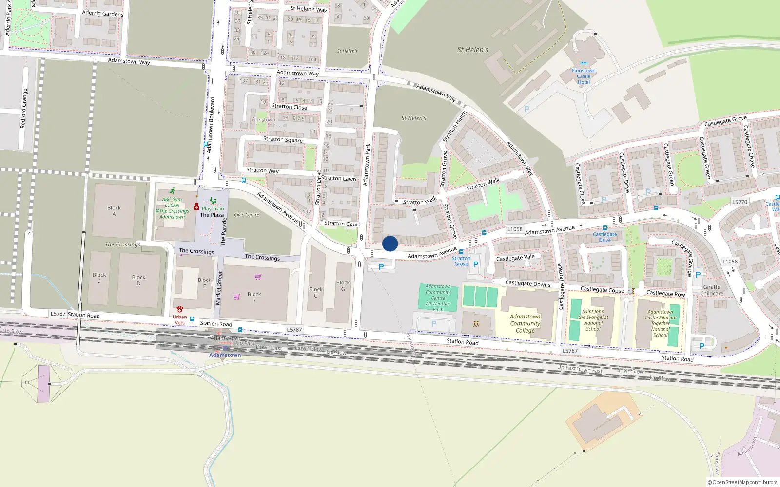 Overhead map showing the location of 14 Adamstown Park, Lucan