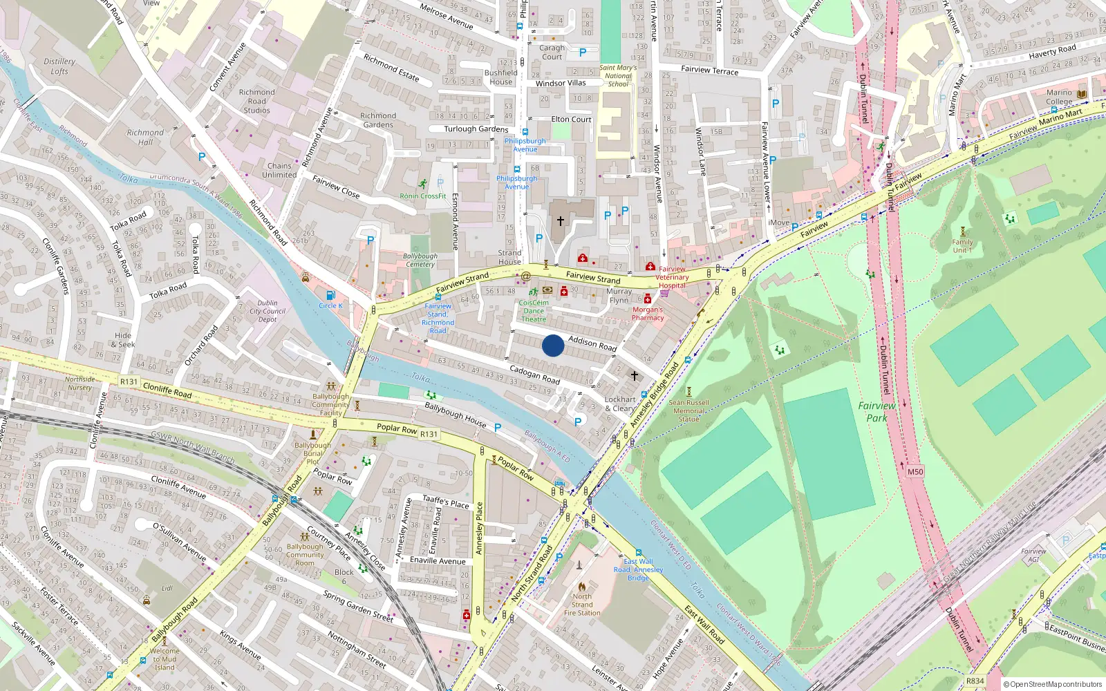 Overhead map showing the location of 14 Addison Road, Dublin 3