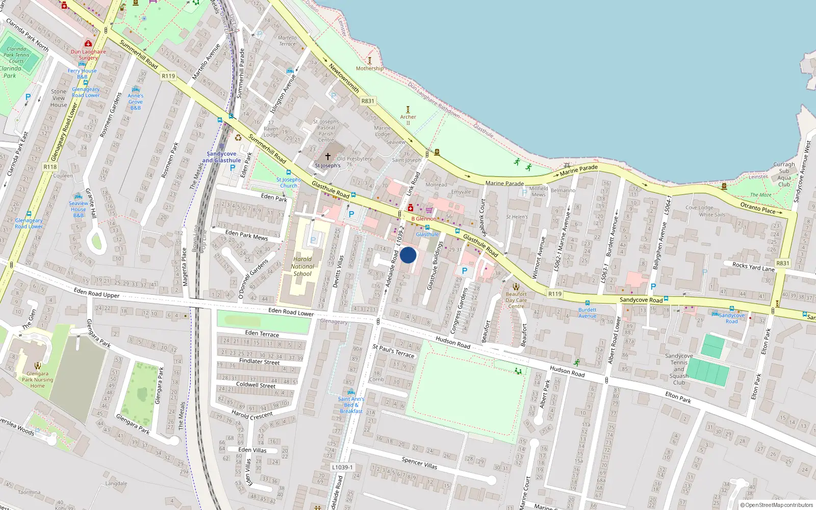 Overhead map showing the location of 1-4 Adelaide Road, Dublin