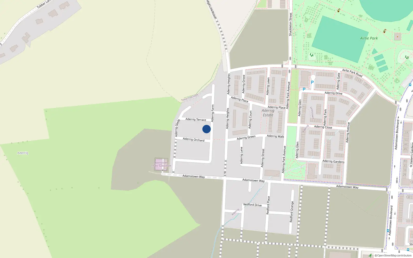 Overhead map showing the location of 14 Aderrig Farm, Lucan