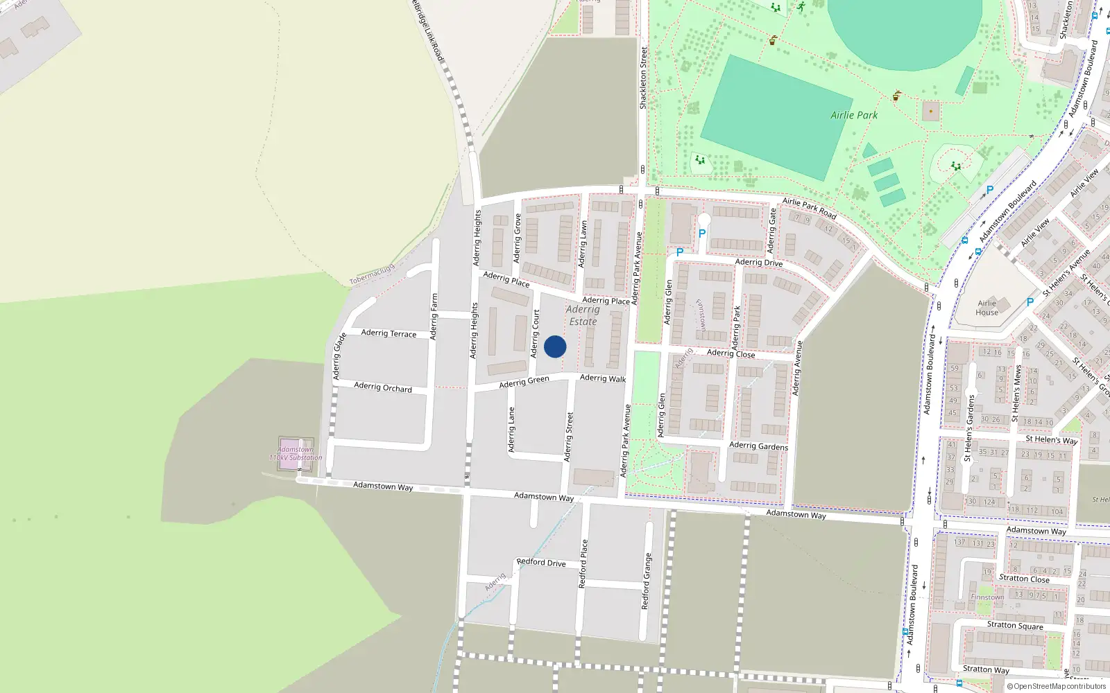 Overhead map showing the location of 14 Aderrig Green, Lucan