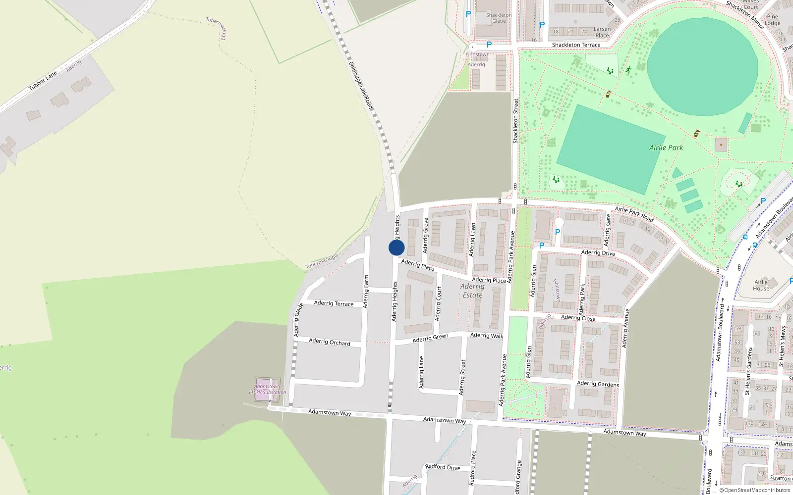 Overhead map showing the location of 14 Aderrig Heights, Aderrig