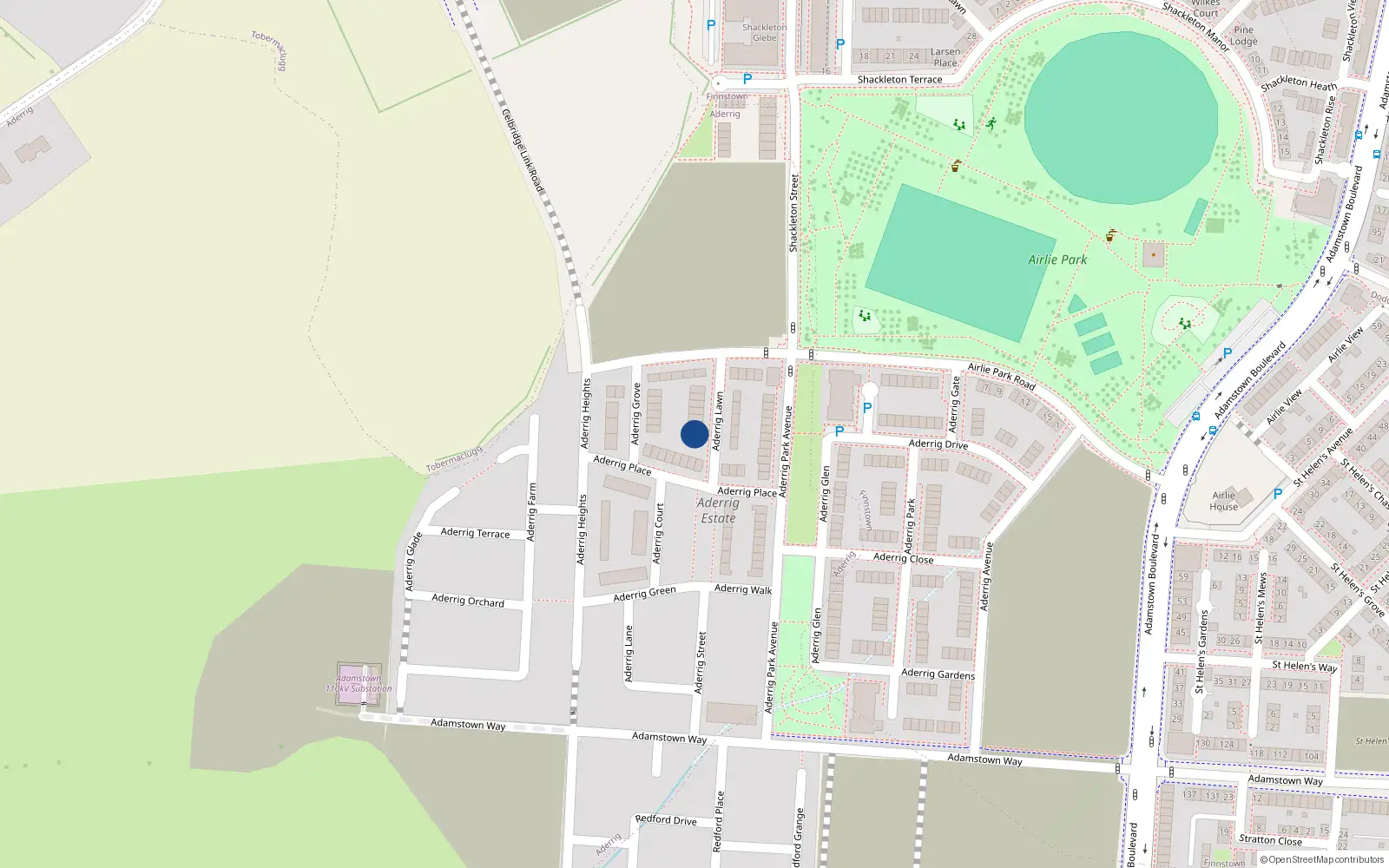 Overhead map showing the location of 14 Aderrig Lawn, Lucan