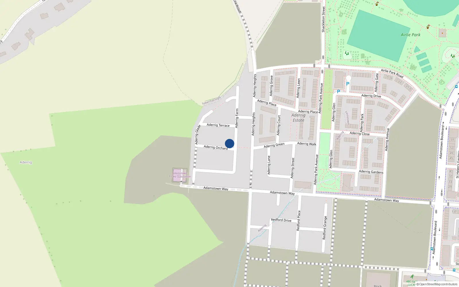 Overhead map showing the location of 14 Aderrig Orchard, Lucan