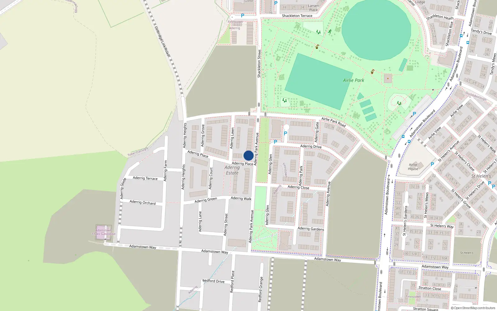 Overhead map showing the location of 14 Aderrig Park Avenue, Adamstown, Lucan