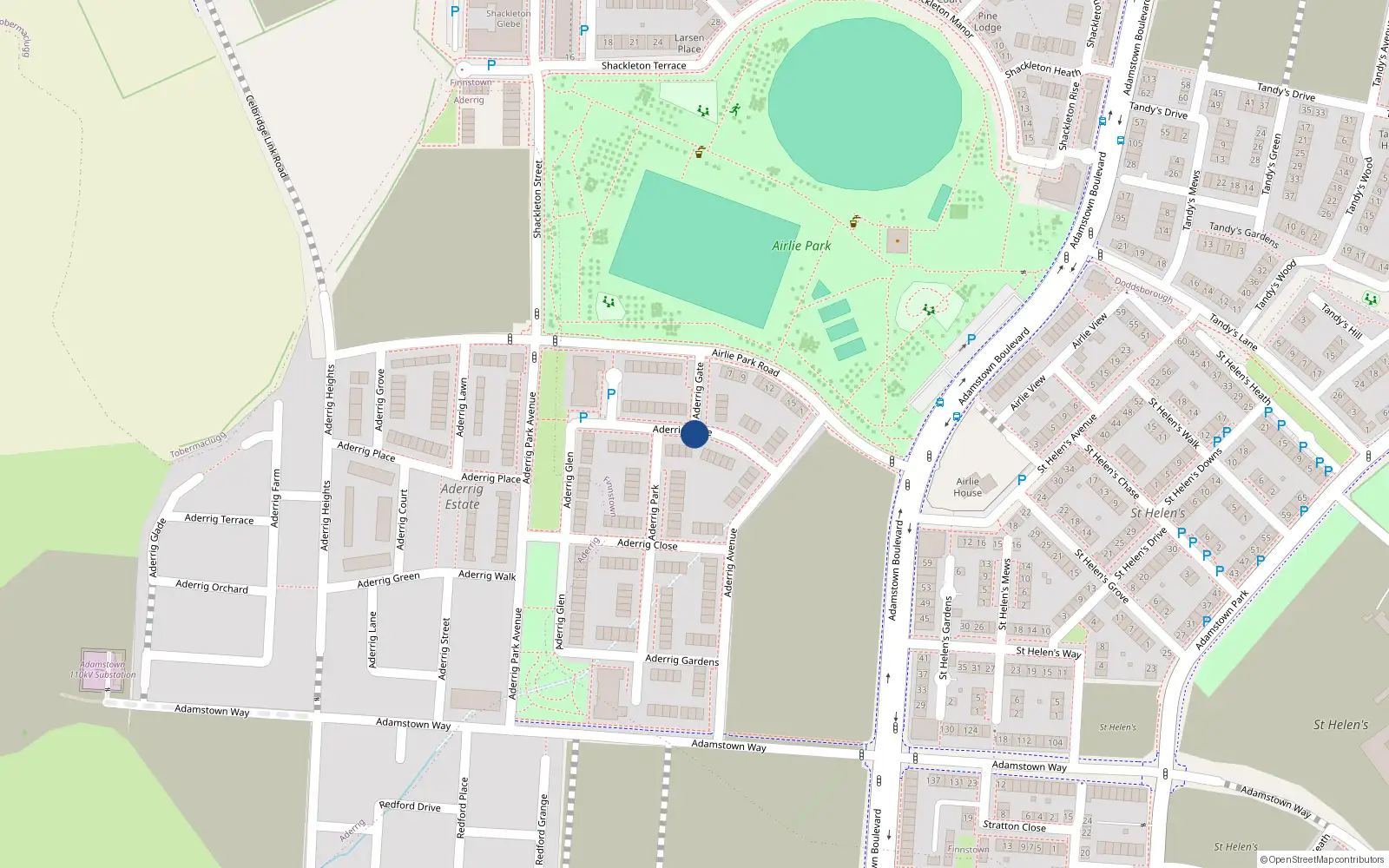 Overhead map showing the location of 14 Aderrig Drive, Lucan