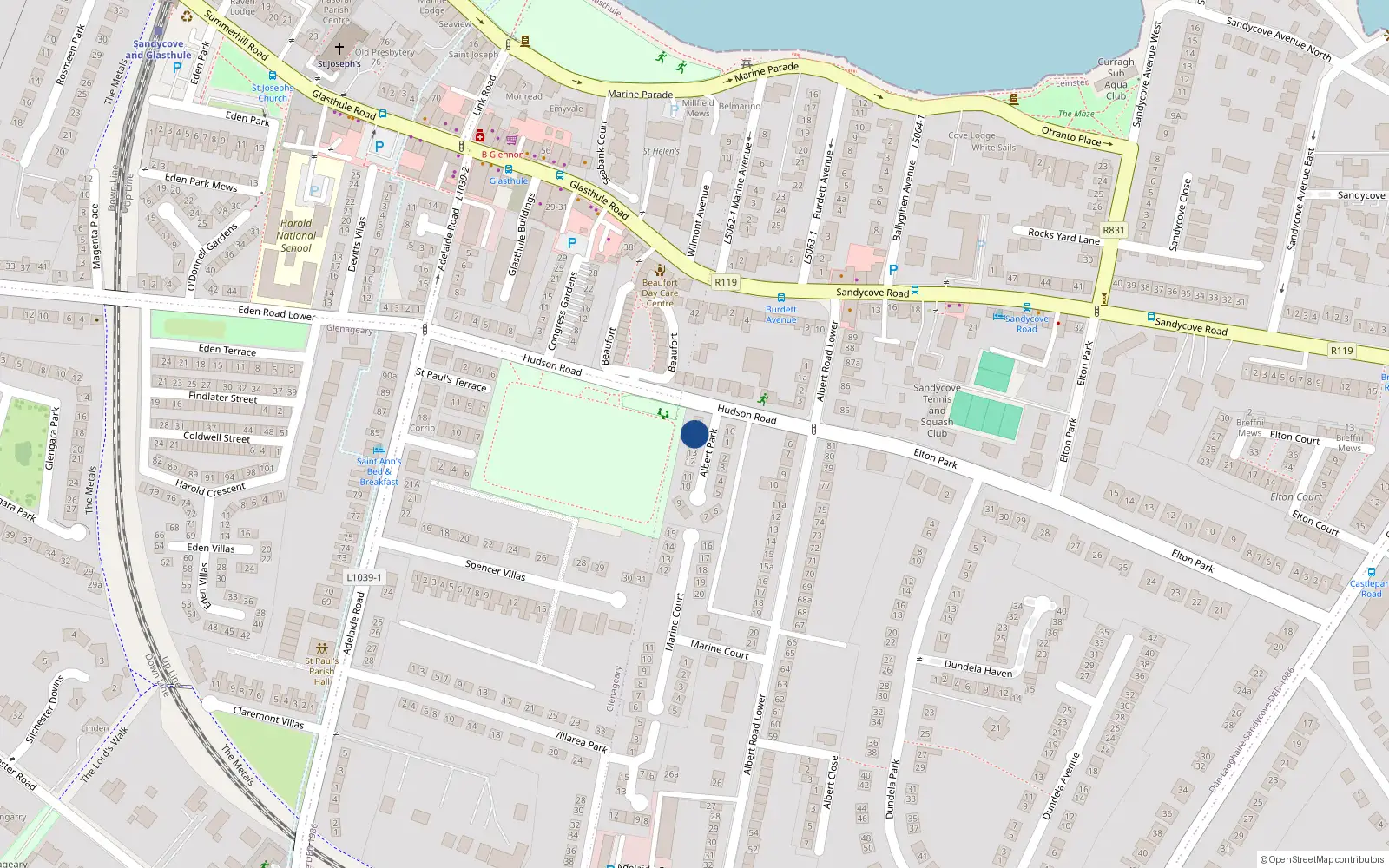Overhead map showing the location of 14 Albert Park, Dublin