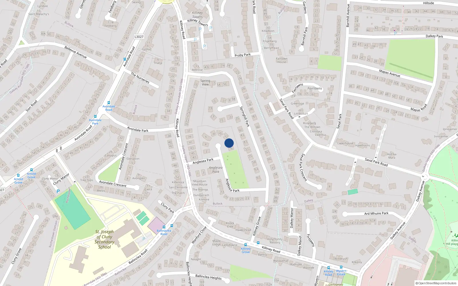 Overhead map showing the location of 14 Anglesea Park, Killiney, Dublin