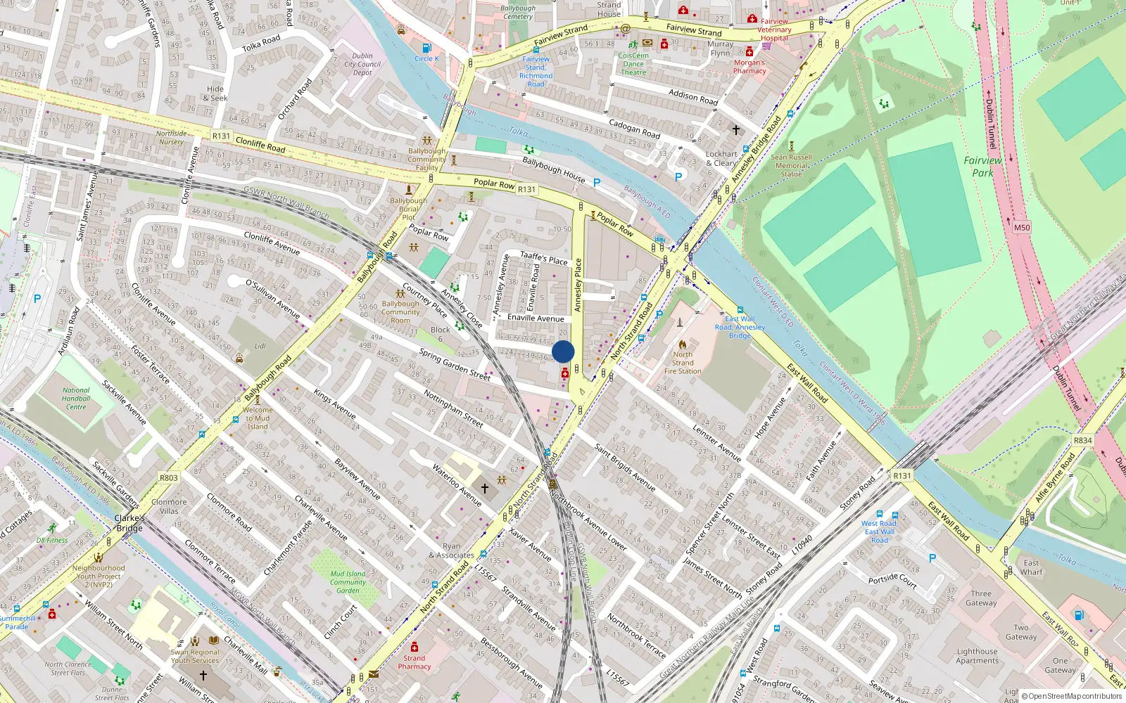 Overhead map showing the location of 14 Annesley Place, North Strand Dublin 3, Dublin