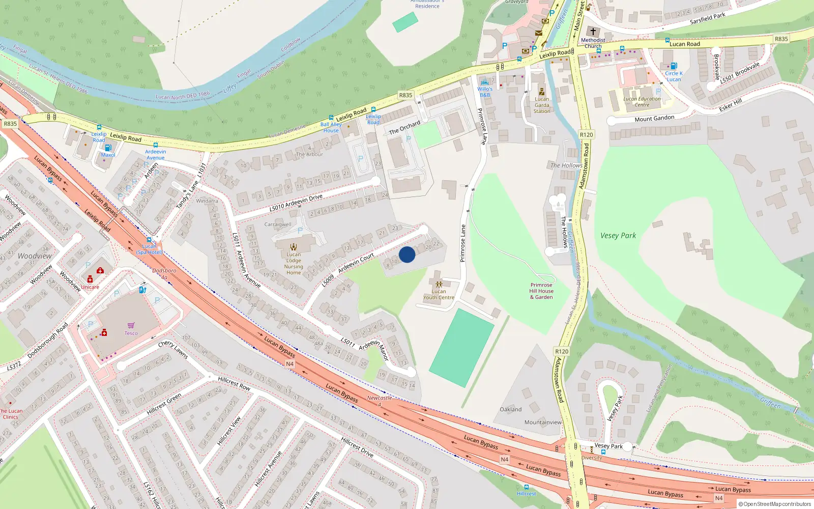 Overhead map showing the location of 14 Ardeevin Court, Lucan, Dublin