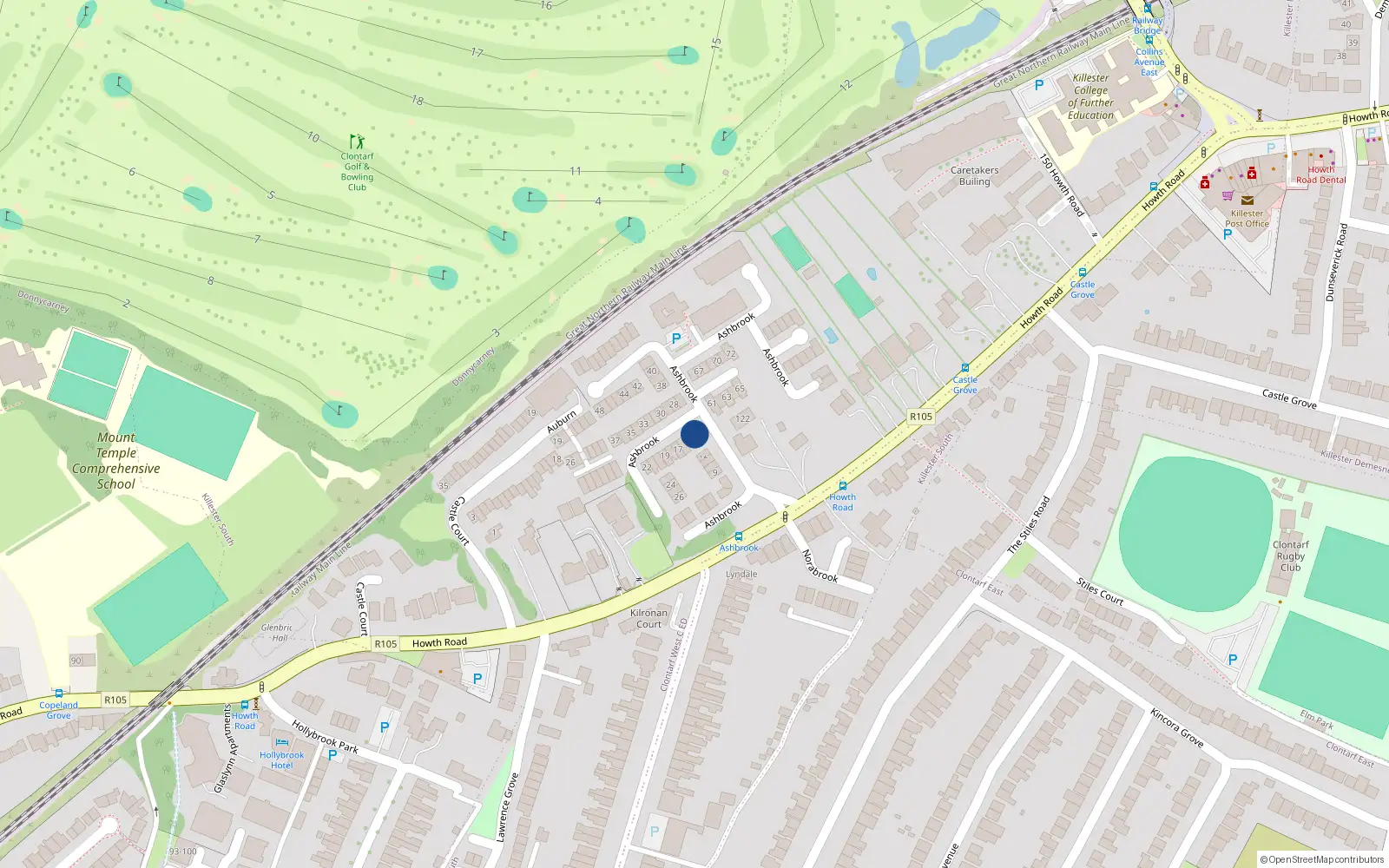Overhead map showing the location of 14 Ashbrook, Dublin 3