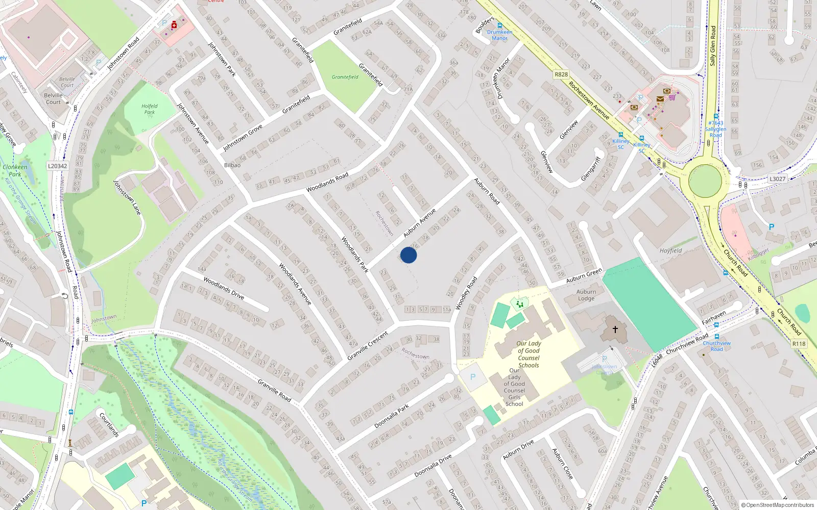 Overhead map showing the location of 14 Auburn Avenue, Dublin