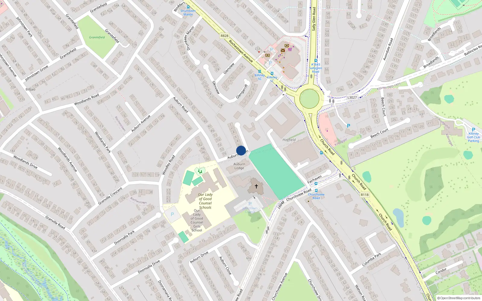 Overhead map showing the location of 14 Auburn Green, Auburn Road, Dun Laoghaire