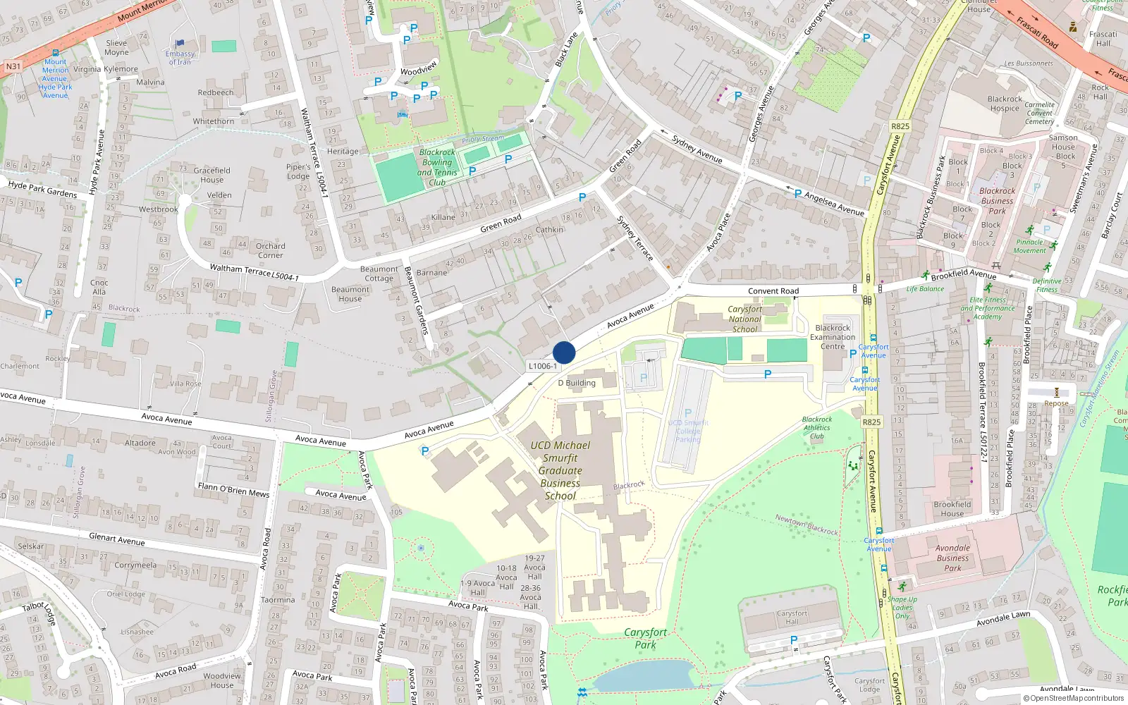 Overhead map showing the location of 14 Avoca Avenue, Dublin